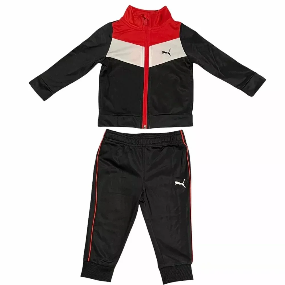 Puma‎ Baby Infant Boys Track Jacket & Joggers Outfit Set Sz 12 Months Black/ Red - Picture 9 of 13